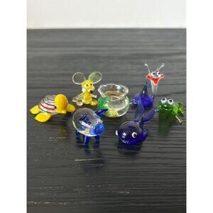 7 Mini Hand-Blown Glass Animal Figurines Fishbowl, Snail, Mouse, Turtle & More